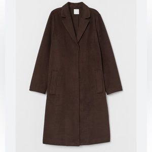 EUC H&M STRAIGHT CUT LONG BROWN FITTED JACKET COAT SZ 4 XS
